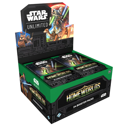 Star Wars: Unlimited – Homeworlds: Booster Display - View of front of display featuring art of Star Wars characters.