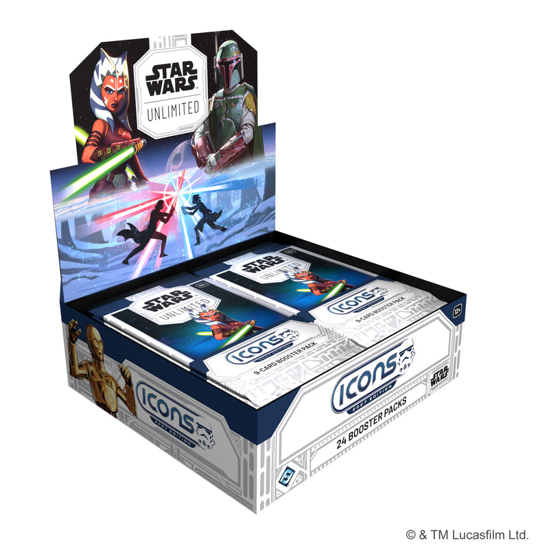 Load image into Gallery viewer, Star Wars: Unlimited - Icons 2027 Edition: Booster Display - Front of Display featuring art of Ahsoka Tana and Boba Fett.
