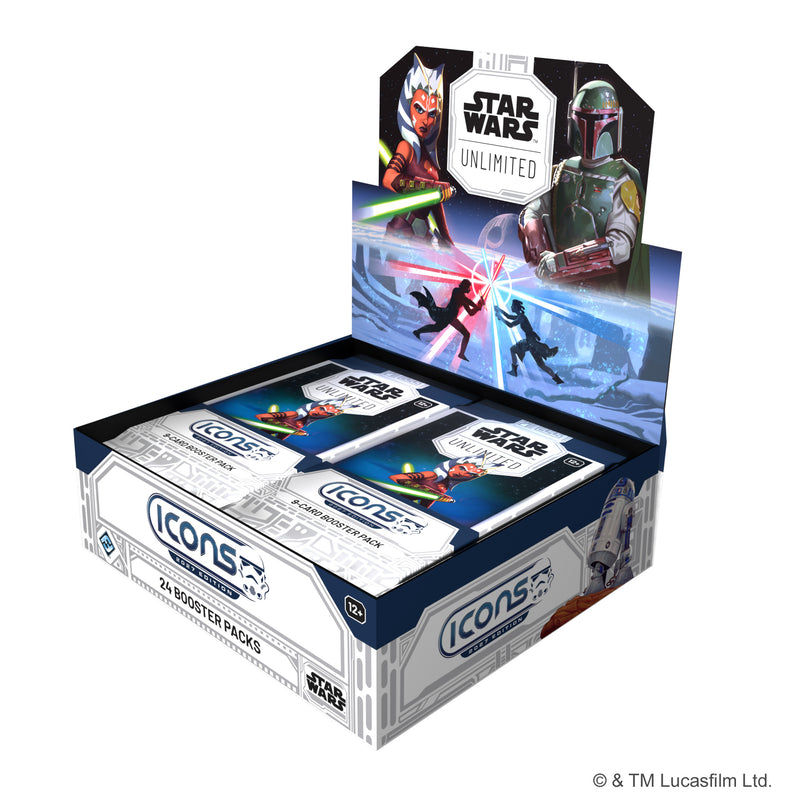 Load image into Gallery viewer, Star Wars: Unlimited - Icons 2027 Edition: Booster Display - Front of Display featuring art of Ahsoka Tana and Boba Fett.
