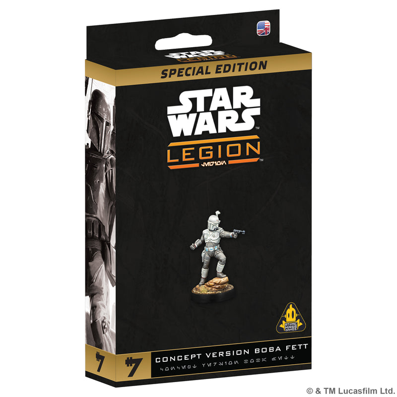 Load image into Gallery viewer, Star Wars: Legion Concept Boba Fett - Front of box with image of Concept Boba Fett miniature on black background. 
