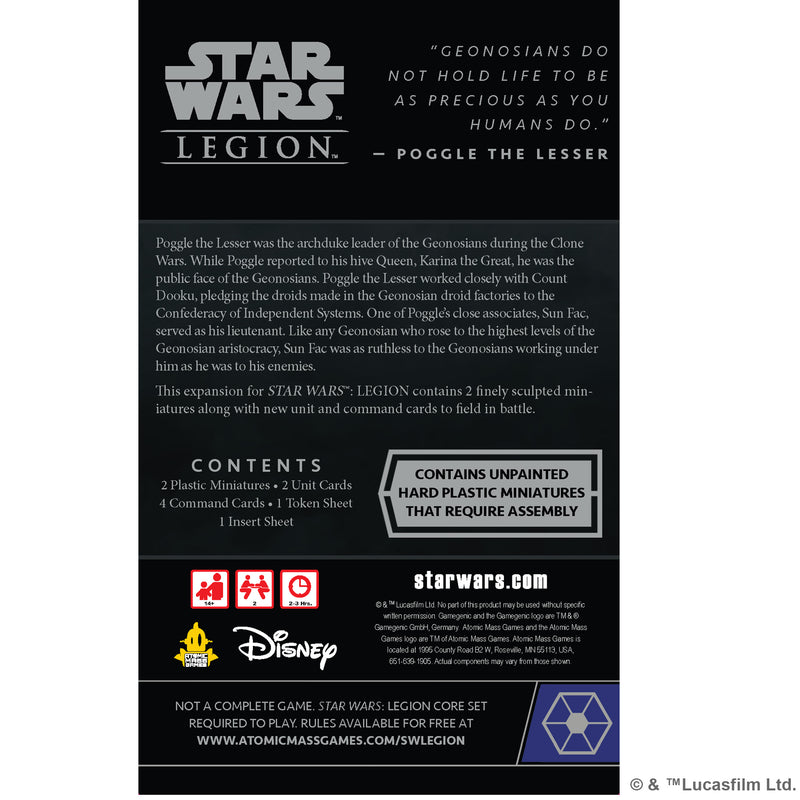 Load image into Gallery viewer, Star Wars: Legion - Sun Fac and Poggle the Lesser Operative and Commander Expansion
