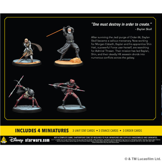Star Wars: Shatterpoint - Secure the Future Squad Pack - back of box with overview and images of included miniatures.