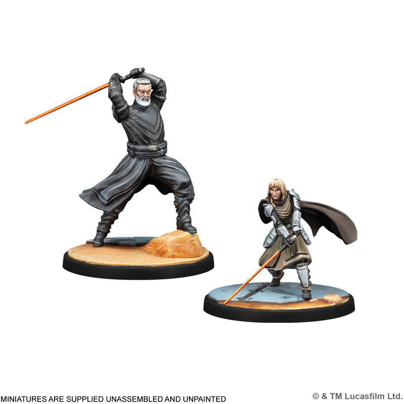 Load image into Gallery viewer, Star Wars: Shatterpoint - Secure the Future Squad Pack - Baylan Skoll and Shin Hati miniatures with note that miniatures are supplied unassembled and unpainted.
