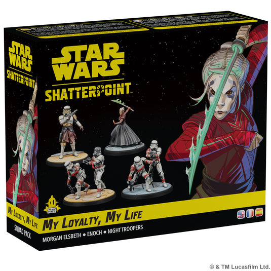 Star Wars: Shatterpoint - My Loyalty, My Life Squad Pack  - front of box featuring art of Morgan Eslbeth, Enoch, and Night Troopers.