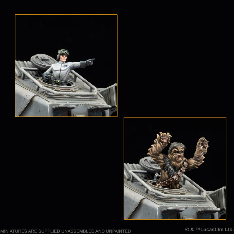 Load image into Gallery viewer, Star Wars: Legion – AT-ST Walker -  clos up of top of AT-ST Walker miniature displayed with two different characters piloting it. Note states miniatures are supplied unassembled and unpainted.

