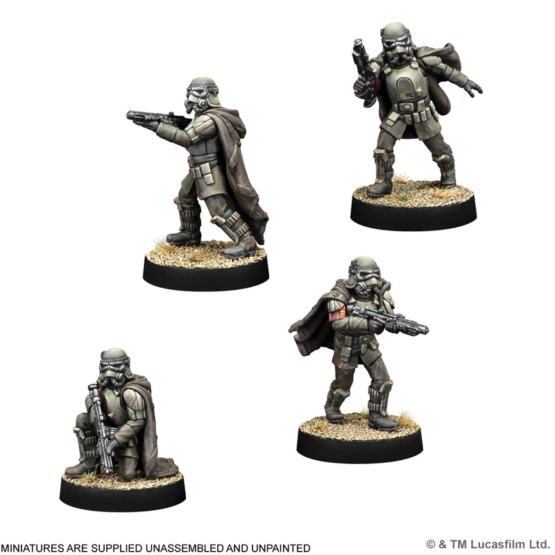 Load image into Gallery viewer, Star Wars: Legion – Imperial Mud Troopers - Four miniatures displayed with note that miniatures are supplied unassembled and unpainted.
