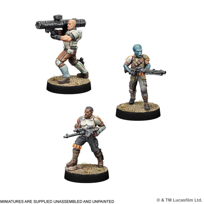 Load image into Gallery viewer, Star Wars: Legion - Guerilla Troopers - Three Guerilla Troopers miniatures displayed with note that miniatures are supplied unassembled and unpainted.
