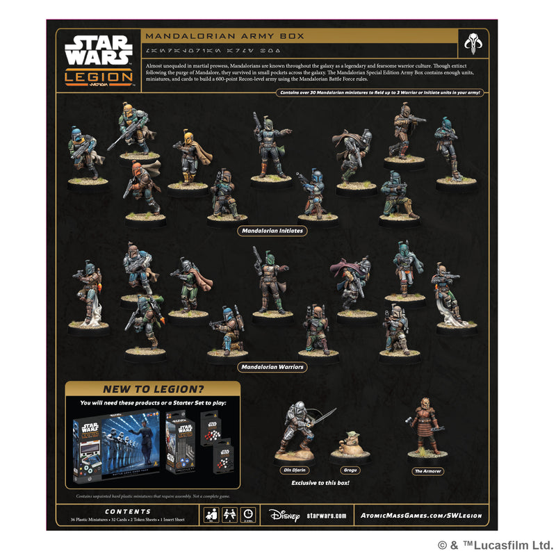Load image into Gallery viewer, Star Wars: Legion - Mandalorian Special Edition Army Box - back of box with overview and images of included miniatures. 
