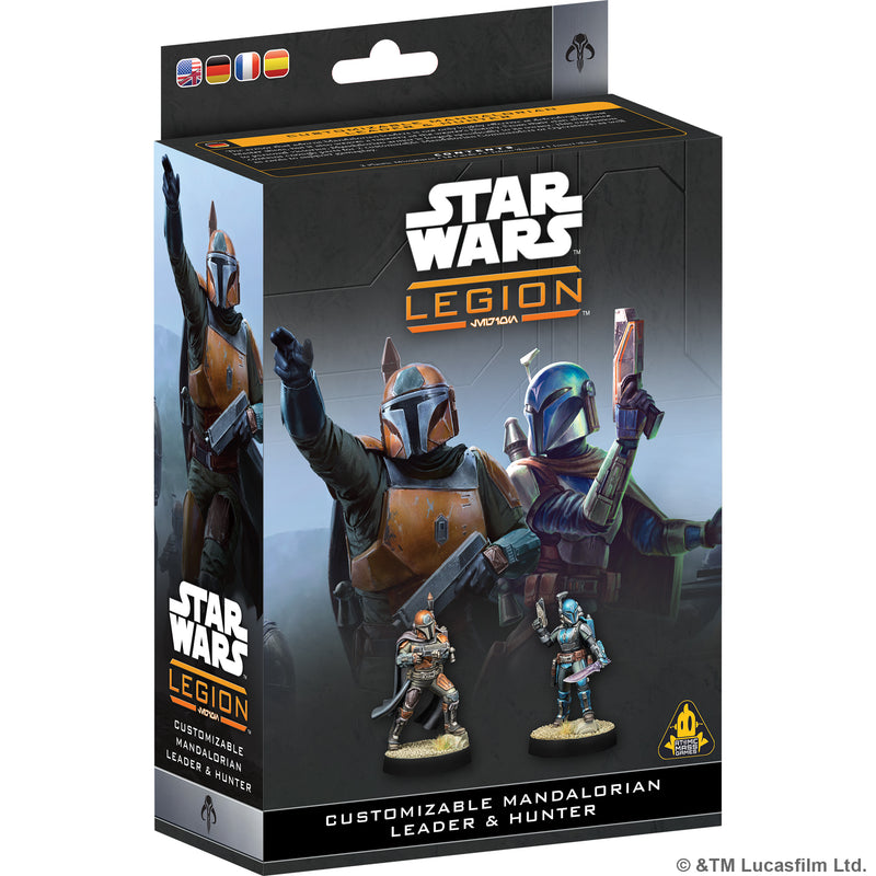 Load image into Gallery viewer, Star Wars: Legion - Customizable Mandalorian Leader and Hunter - front of box featuring images of miniatures. 
