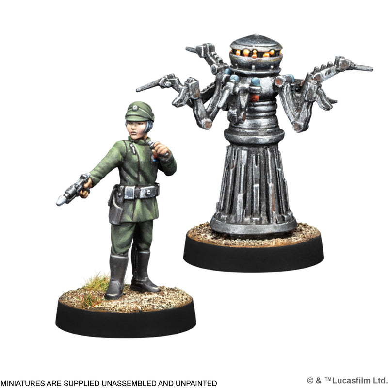 Load image into Gallery viewer, Star Wars: Legion - Imperial Specialists - two miniatures shown with note that miniatures are supplied unassembled and unpainted. 
