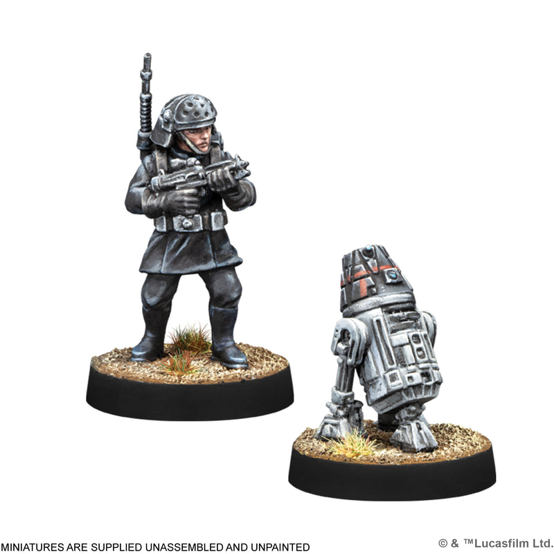 Load image into Gallery viewer, Star Wars: Legion - Imperial Specialists - two miniatures shown with note that miniatures are supplied unassembled and unpainted. 
