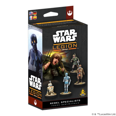 Star Wars: Legion - Rebel Specialists Expansion - front of box featuring images of Star Wars miniatures.
