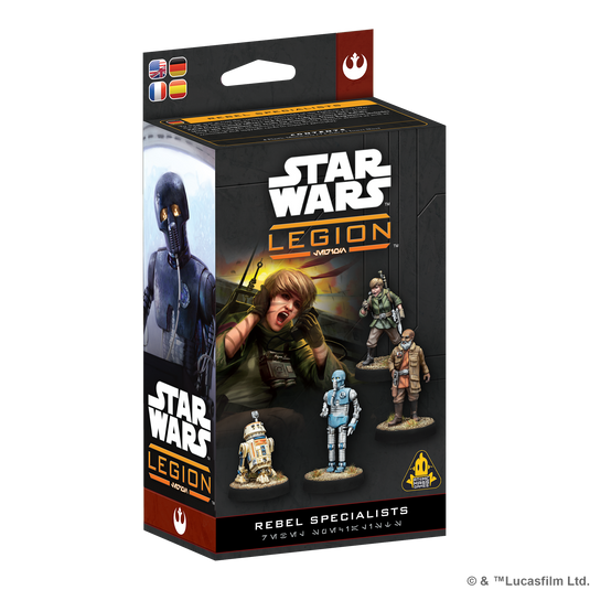 Star Wars: Legion - Rebel Specialists Expansion - front of box featuring images of Star Wars miniatures.