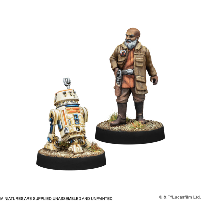 Load image into Gallery viewer, Star Wars: Legion - Rebel Specialists Expansion - two star wars miniatures shown with note that miniatures are supplied unassembled and unpainted. 
