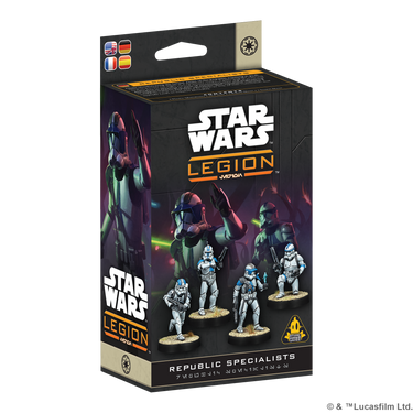 Star Wars: Legion - Republic Specialists Expansion - front of box featuring images of republic specialist miniatures. 