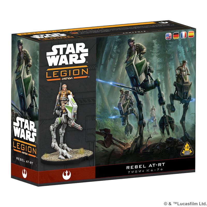 Load image into Gallery viewer, Star Wars: Legion – Rebel AT-RT - Front of box featuring art people riding AT-RTs and an image of the AT-RT miniature. 
