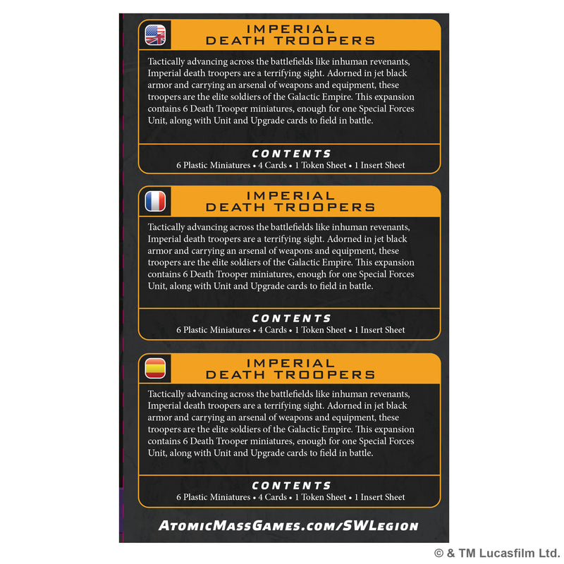 Load image into Gallery viewer, Star Wars: Legion – Imperial Death Troopers - back of box with overview and contents list.
