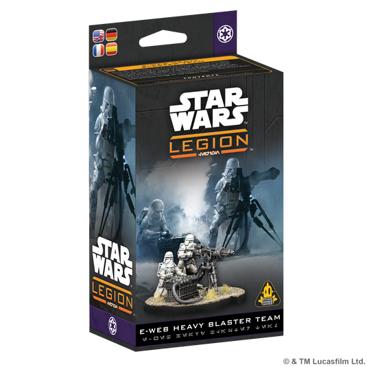 Star Wars: Legion – E-Web Heavy Blaster Team - front of box with image of E-Web Heavy Blaster Team miniature.