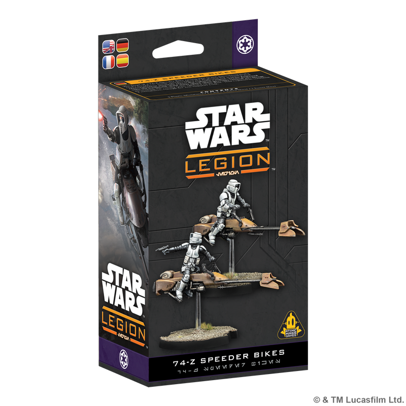 Load image into Gallery viewer, Star Wars: Legion – 74-Z Speeder Bike - front of box with images of 74-Z Speeder Bike miniatures.
