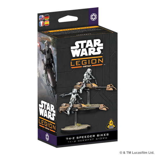 Star Wars: Legion – 74-Z Speeder Bike - front of box with images of 74-Z Speeder Bike miniatures.