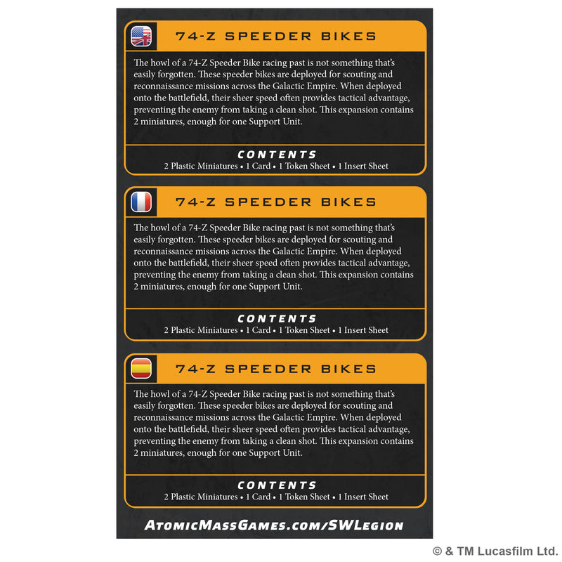 Load image into Gallery viewer, Star Wars: Legion – 74-Z Speeder Bike - bac of packaging with pack overview and contents list.
