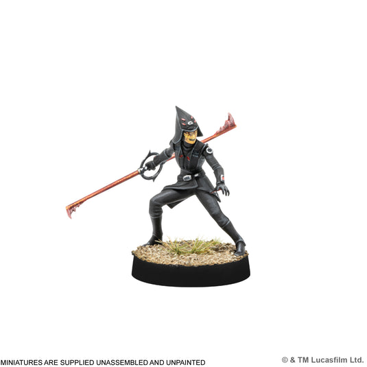 Star Wars: Legion – Fifth Brother & Seventh Sister - Seventh Sister miniature displayed with note that miniatures are supplied unassembled and unpainted. 