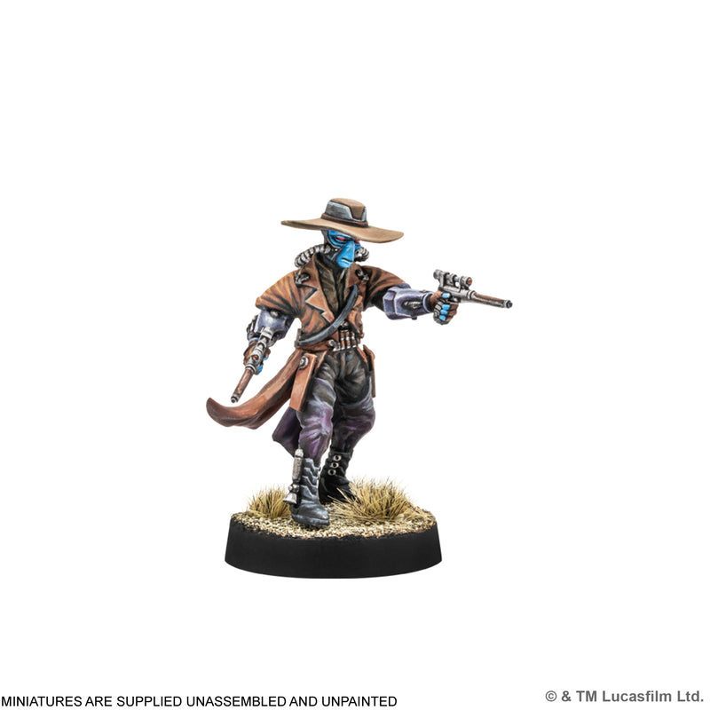 Load image into Gallery viewer, Star Wars: Legion –Galactic Bounty Hunters Expansion - Cad Bane miniature displayed with note that miniatures are supplied unassembled and unpainted. 
