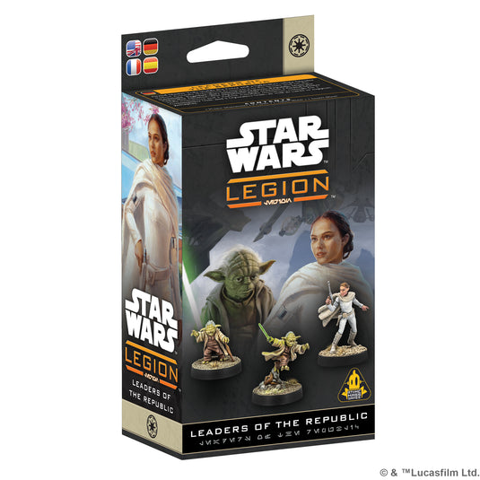 Star Wars: Legion – Leaders of the Republic - Front of box with art of Yoda and Padmé Amidala along with images of included miniatures.