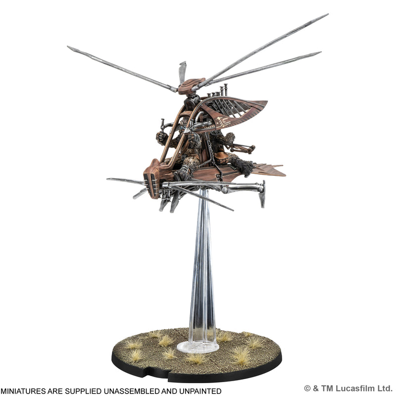 Load image into Gallery viewer, Star Wars: Legion – Raddaugh Gnasp Fluttercraft - Assembled and painted Raddaugh Gnasp Fluttercraft miniature displayed with note that miniatures are supplied unassembled and unpainted. 
