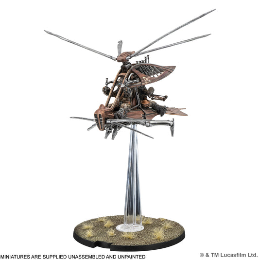 Star Wars: Legion – Raddaugh Gnasp Fluttercraft - Assembled and painted Raddaugh Gnasp Fluttercraft miniature displayed with note that miniatures are supplied unassembled and unpainted. 