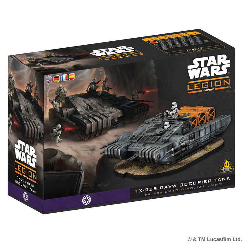 Load image into Gallery viewer, Star Wars: Legion – TX-225 GAVw Occupier Tank - Front of packaging with art of TX-225 GAVw Occupier Tank and image of miniature. 

