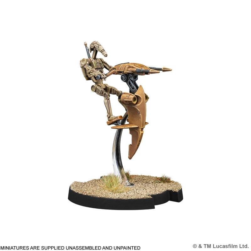 Load image into Gallery viewer, Star Wars: Legion – STAP Riders - Painted STAP Rider miniature displayed with note that miniatures are supplied unassembled and unpainted. 
