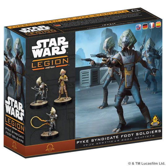 Star Wars: Legion – Pyke Syndicate Foot Soldiers - Front of packaging featuring art of Pyke Syndicate Foot Soldiers and images of miniatures. 