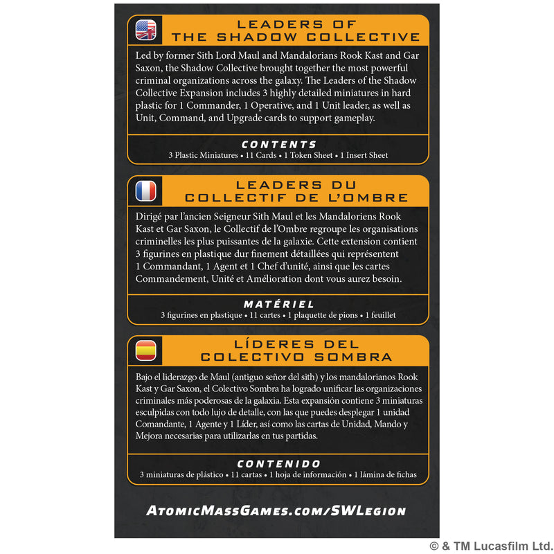 Load image into Gallery viewer, Star Wars: Legion - Leaders of the Shadow Collective - back of box with overview and contents list.
