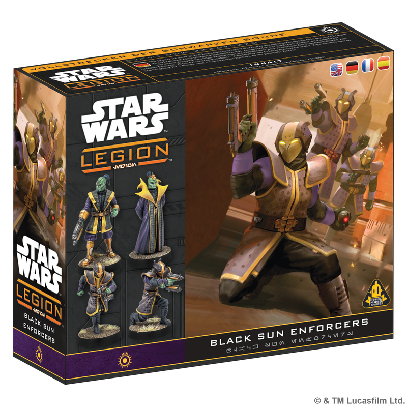 Load image into Gallery viewer, Star Wars: Legion – Black Sun Enforcers - Front of box featuring art of Black Sun Enforcers and images of miniatures. 
