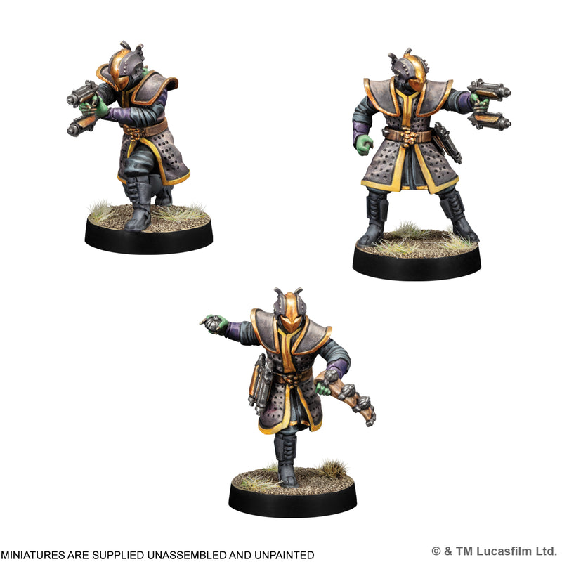 Load image into Gallery viewer, Star Wars: Legion – Black Sun Enforcers - Three miniatures displayed with note that miniatures are supplied unassembled and unpainted.
