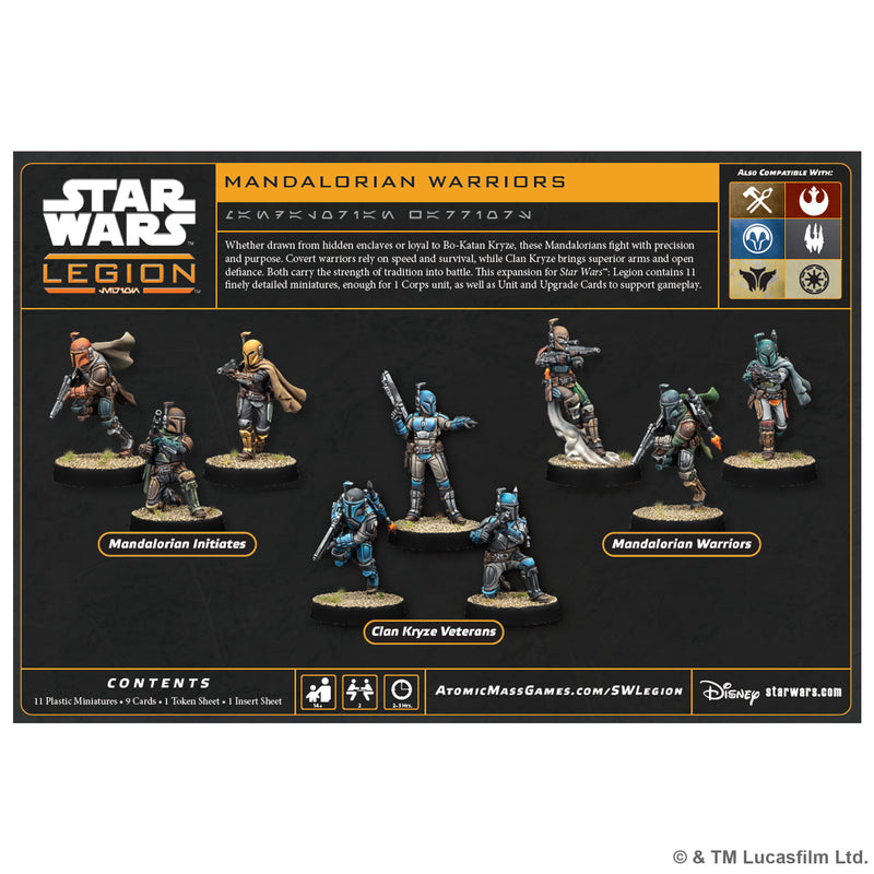 Load image into Gallery viewer, Star Wars: Legion – Mandalorian Warriors - back of box with overview, contents list, and images of included miniatures.
