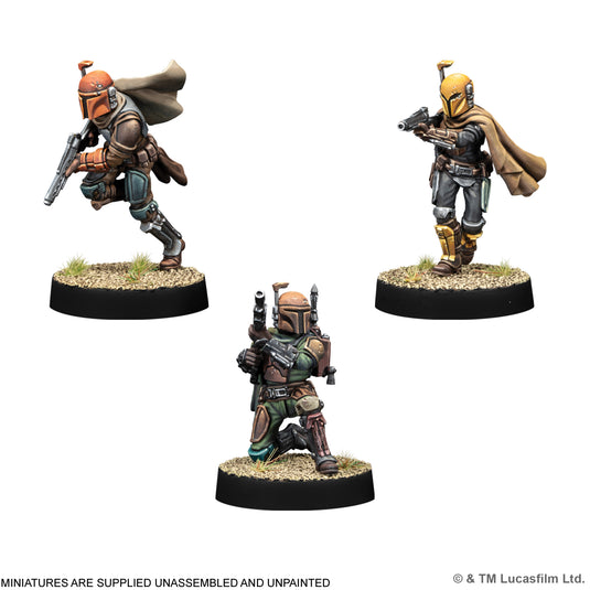 Star Wars: Legion – Mandalorian Warriors - Mandalorian Initiates miniatures displayed. Note states miniatures are supplied unassembled and unpainted.
