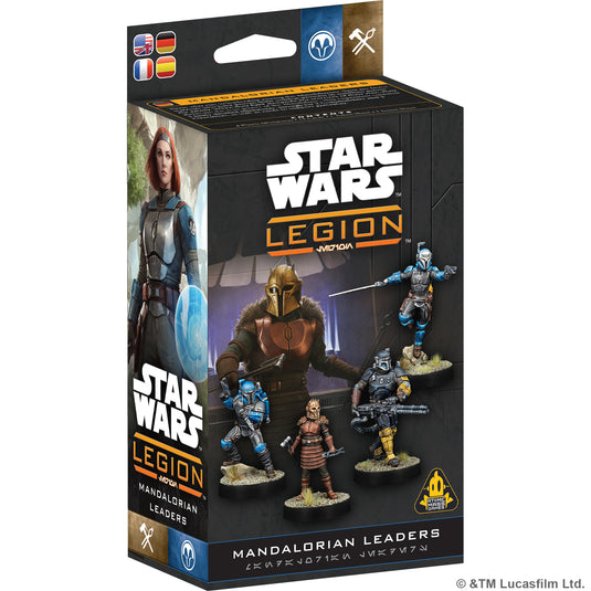Star Wars: Legion - Mandalorian Leaders - front of box featuring images of The Mandalorian characters.