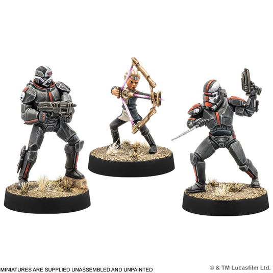Star Wars: Legion - Bad Batch - three sample bad batch miniatures displayed. Note states miniatures are supplied unassembled and unpainted.