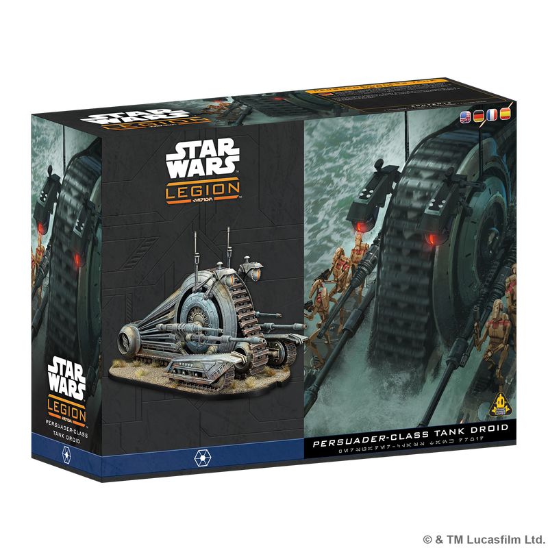 Load image into Gallery viewer, Star Wars: Legion – NR-N99 Persuader Droid - Front of box featuring art of Persuader-Class Tank Droid and image of assembled and painted miniature. 
