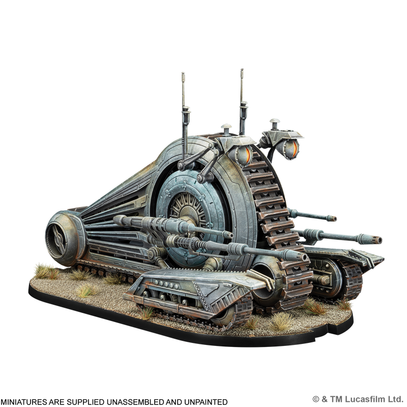 Load image into Gallery viewer, Star Wars: Legion – NR-N99 Persuader Droid - Miniature displayed with note that miniatures are supplied unassembled and unpainted. 
