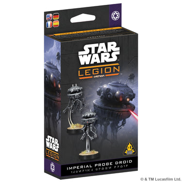 Star Wars: Legion - Imperial Probe Droids expansion front of box with images of imperial probe droid miniatures.