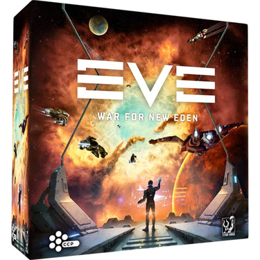 EVE: War for New Eden Board Game Core Box - front of packaging with EVE art design. 