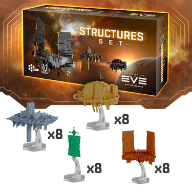 EVE: War for New Eden - Structures Set - front of box and structures plastic figures shown. 