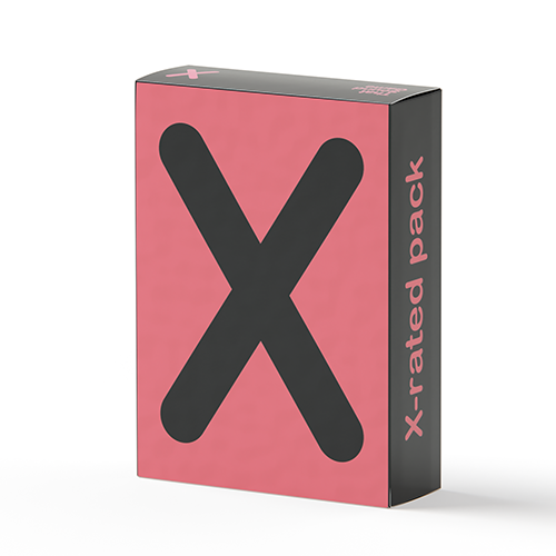 That Sound Game - X-rated Pack - Front of box with black x on pink box-front. 