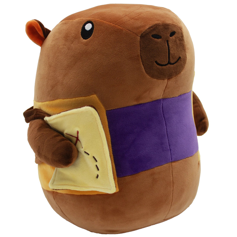Load image into Gallery viewer, Cozy Critters Everdell Plush Coconut Capybara - Front of capybara plush holding a treasure map.
