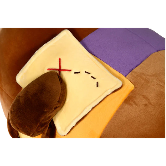 Cozy Critters Everdell Plush Coconut Capybara - Closeup view of capybara plush holding treasure map. 