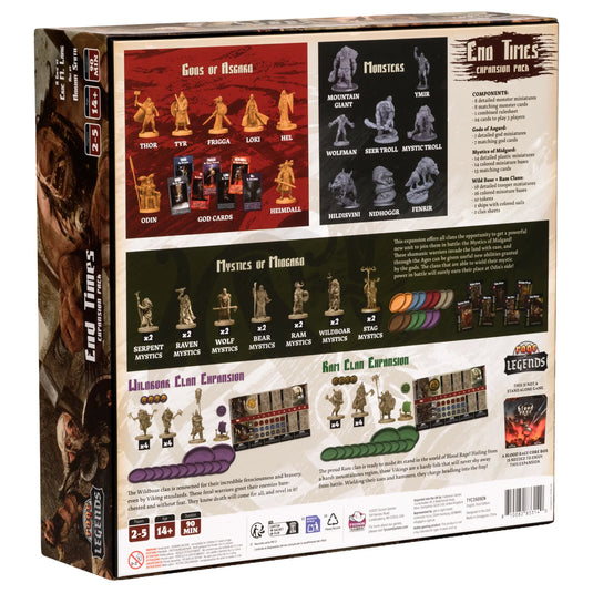 Blood Rage - End Times - Back of box with game description, contents list, and images of miniatures.