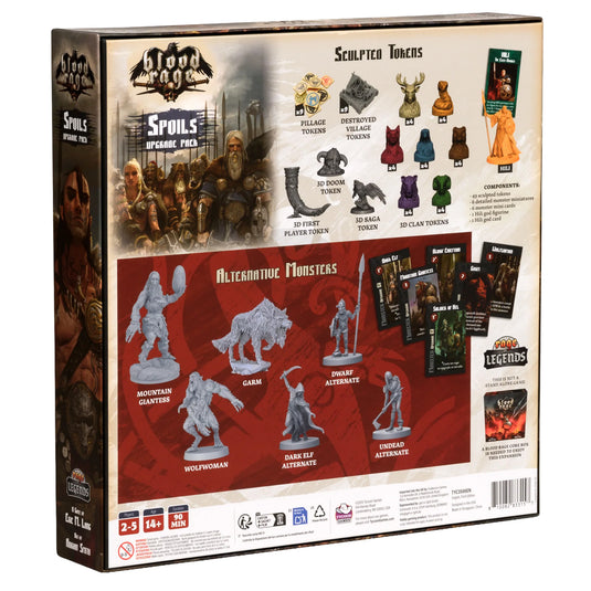 Blood Rage - Spoils - Back of box with components list, and images of game components.